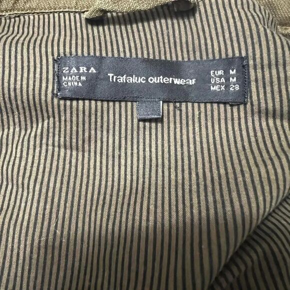 Zara Olive Army Green Patch Long Duster Jacket medium - Picture 15 of 15